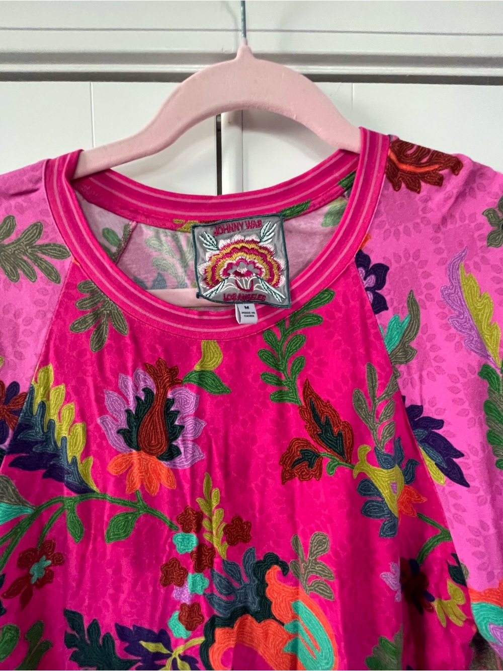 Johnny Was Medium Hot Pink Floral Embroidered Top - Picture 2 of 5
